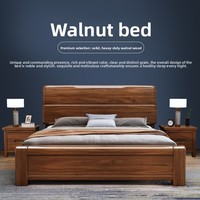 Lit double 1,8 m avec rangement haut de style chinois en noyer, format puzzle, et deux matelas de 2,2 m
