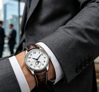Montre mécanique automatique pour homme avec affichage des phases lunaires, bracelet en cuir véritable, montre-bracelet pour affaires