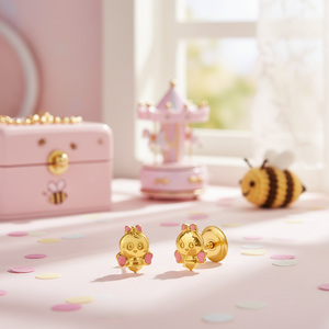 Orecchini in oro per bambini con gioielli smaltati per bambini - Product Image 3