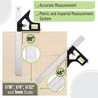 Équerre Combinée 12 Pouces pour Charpentier et Bois, Outil de Mesure Professionnel 300mm, Règle en T Métallique de 30cm