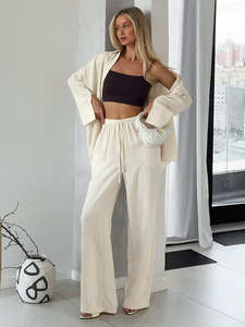 Wholesale 2026 Spring <b>Summer</b> Women 2 Piece Set Long Sleeve Shirt and Straight <b>Pants</b> Casual Relaxed Fit Private Label - Product Image 1