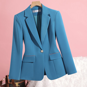 Peacock Blue Women's Blazer Long Sleeve Solid Color Worsted Fabric S Size Elegant Casual Style Cross Border Hot Selling Item - Product Image 1