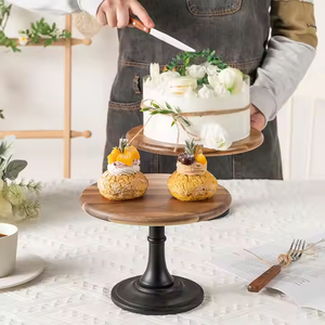 1 livello Eco-frendly naturale legno di Acacia rotondo Cupcake vassoio espositore con Base robusta supporto per Dessert frutta merenda festa - Product Image 1