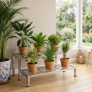 Support à fleurs en acier inoxydable, design moderne minimaliste, chromé, support de présentation de plantes d'intérieur pour usage domestique - Product Image 1