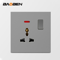 Prise murale USB Type-C BAOBEN UK 13A 18W à charge rapide + interrupteur lumineux à grande plaque grise |   Design nordique britannique