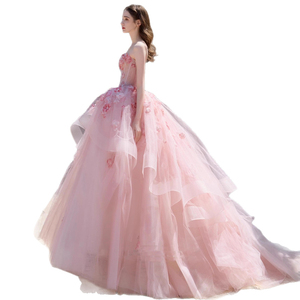 Vestido de noche de tul rosa, sin tirantes, largo hasta el suelo, vestido de fiesta con apliques florales, vestido formal para fiesta de boda - Product Image 6
