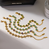 Nouveauté Bracelet trèfle à quatre feuilles en zircon coloré, bracelet léger de luxe en acier inoxydable et titane, bijoux pour femmes