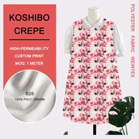 Tissu crêpe Koshibo B28, imprimé floral rose personnalisé, 100% polyester, respirant, poids moyen, pour robes de femmes et de filles