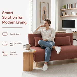 Canapé-lit pliable moderne en tissu, multifonctionnel, 2 places, avec pieds en bois, vente en gros, meubles sur mesure pour gagner de la place - Product Image 4