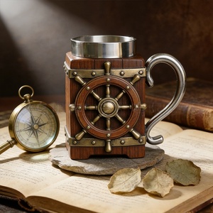 Boccale da Birra Vintage a Forma di Timone Nautico MAA101, Decorazione Artigianale per Bar Domestico, <span class=keywords><strong>Regalo</strong></span> Unico per Appassionati di Vela - Product Image 4