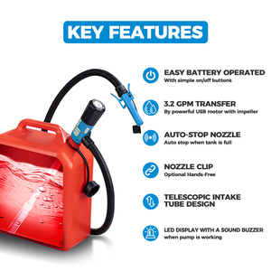 Bomba de Transferencia de Combustible con Tubo de Admisión Retráctil de Plástico, Caudal de 3.8 GPM, con Boquilla Automática, Portátil, Confiable, para Uso en Interiores y Exteriores - Product Image 6