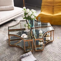 Table basse de salon de luxe en forme d'hexagone, tables d'appoint pour la maison, acier inoxydable doré, verre trempé transparent