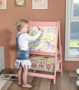 حامل رسم للأطفال مع لفة ورق، حامل رسم 3 في 1 للأطفال الصغار، حامل رسم 3 في 1 للأطفال باللونين الوردي والأخضر مع لفة ورق - Product Image 2