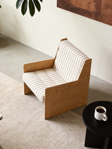 Poltrona Noah a Righe in Legno Massello Tonalità <span class=keywords><strong>Crema</strong></span>, Stile Vintage, per Soggiorno e Guesthouse, con Schiuma ad Alta Densità - Product Image 2