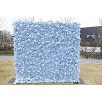Décorations murales pour mariage et Saint-Valentin, très demandées, panneau floral enroulable 8x8 pieds, toile de fond 5D avec roses, mur de fleurs bleu ciel