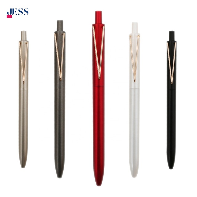 New Plastic Ballpoint Pen with Golden Steel V Clip Paint Surface Ball Pen for Office School Writing Premium Promotion Gel Pen
