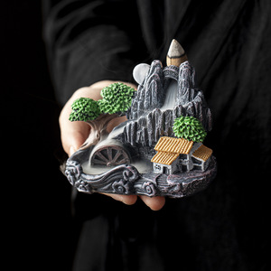 Oogishido Resin <b>Backflow</b> <b>Incense</b> Burner Mini Landscape With House And Trees Hand Made For Aromatherapy Diffuser - Product Image 1