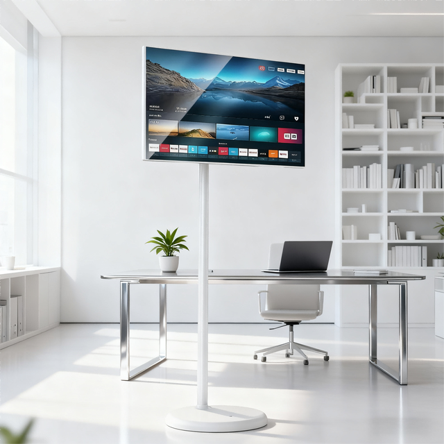 White Floor Standing Mobile Portable Wireless Touch Screen Rotatable Vertical Display Smart Follow by Me Movable Tv