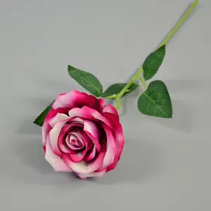 Hot Selling Real Touch Flor Artificial Única Stem Velvet Rose White Rose Flor para Decoração de Casamento Natal Decorativo