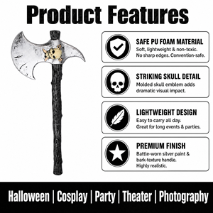 Double Blade <b>Skull</b> Foam Axe Halloween Cosplay Prop <b>Decoration</b> Safe PU Material Age 14+ - Product Image 5
