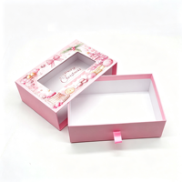 Boîte à tiroir rigide rose personnalisée avec fenêtre transparente et impression festive, boîte cadeau coulissante en gros