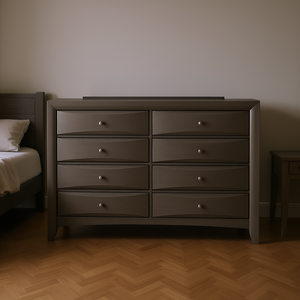 Commode contemporaine à 8 tiroirs en bois massif, finition grise, meubles de chambre à coucher - Product Image 2