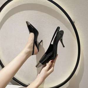 รองเท้าส้นสูงแบบสานหัวแหลมสีดำเซ็กซี่สำหรับผู้หญิง - Product Image 4