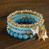 Bracelet élastique unisexe en cristal de forme boule classique multi-couches à motif papillon, vente chaude transfrontalière