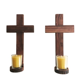 Wholesale Custom Craft Christian Decoration Religious Handmade Votive Christ Candles Gift Wooden Wall Cross