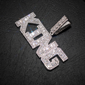 Hip Hop GRA glacé D couleur Baguette Moissanite 925 argent Sterling Pass diamant testeur personnalisé lettre roi pendentif pour hommes - Product Image 2