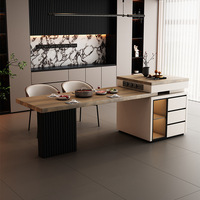 Table de cuisine et de salle à manger rectangulaire extensible en dalle de pierre grain noyer, styles italien vintage et nouveau minimaliste chinois, plusieurs tailles disponibles