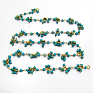 Natural Turquoise magnesite Rondelle 3-4mm Faceted Beaded <b>Rosary</b> Flower Cluster Chain - Product Image 1