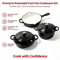 Ensemble de 3 ustensiles de cuisson en fonte émaillée, résistants au four, casseroles, poêles et faitouts, compatibles induction et gaz