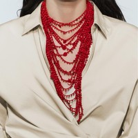 Collier multi-rangs de perles rouges, collier bohème exagéré à boutons perlés, accessoires Street Beat