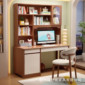 Solid Wood <b>Desk</b> With Bookshelf 100x60x186cm Nordic Style <b>Study</b> <b>Desk</b> For Students Home Office Furniture - Product Image 4