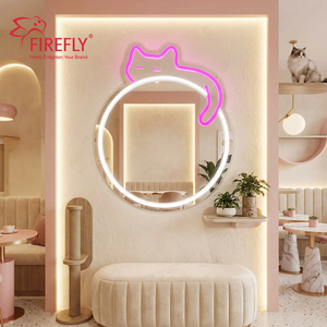 Specchio LED Neon Personalizzato Senza MOQ, Design Gatto Rotondo, Specchio Illuminato per Camera da Letto e Caffetteria - Product Image 1