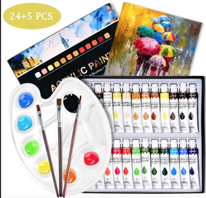 Set di colori acrilici ad alta pigmentazione, 24 colori con tela, tavolozza, pennelli, pittura acrilica facile per principianti, artisti - Product Image 2