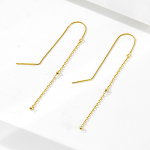 Mlluki Jewelry 925 Sterling Silver 14K Gold Plated Round <strong>Ball</strong> Tassel Long Chain Stud Earrings - Product Image 5