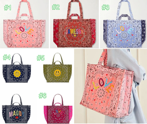 <span class=keywords><strong>Borsa</strong></span> Tote Trapuntata Paisley con Ricamo Colorato a Lettere, <span class=keywords><strong>Borsa</strong></span> a Spalla Reversibile in Cotone Stampato per Spiaggia e Shopping - Product Image 1