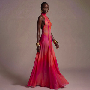 Abito lungo da sera in chiffon <span class=keywords><strong>con</strong></span> stampa tie-dye alla moda, scollo all'americana, senza schienale, senza maniche, sexy, da donna - Product Image 1