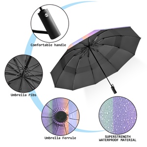 <b>Windproof</b> Iron Frame Three-Fold Manual Travel <b>Umbrella</b> with Cover Bag-Durable Premium Rain Protection - Product Image 4