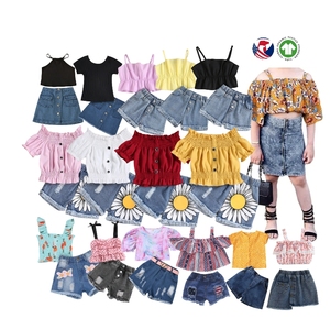 Vente en gros d'ensembles de vêtements pour filles en bas âge, 2 pièces, haut court et <span class=keywords><strong>jupe</strong></span> en jean, pour l'été - Product Image 3
