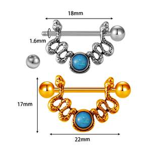 Piercing <span class=keywords><strong>de</strong></span> Pezón Tipo Serpiente, Barra Roscada Azul, Anillos para el Pecho, Joyería <span class=keywords><strong>de</strong></span> Acero Inoxidable para Piercing Corporal - Product Image 6