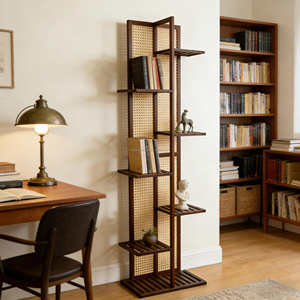 Étagère de présentation pour pots de fleurs en rotin SYT à texture chaude, étagère de rangement multi-niveaux pour coin lecture - Product Image 1