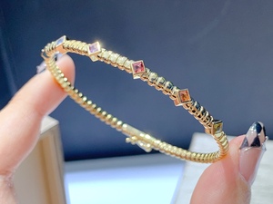 ทอง18K แข็งสีเหลือง VS เพชรเจ้าหญิงตัดไพลิน<span class=keywords><strong>ทับทิม</strong></span>รุ้งกำไลผู้หญิงหรูหราการออกแบบล่าสุดเสน่ห์บางกำไล - Product Image 2