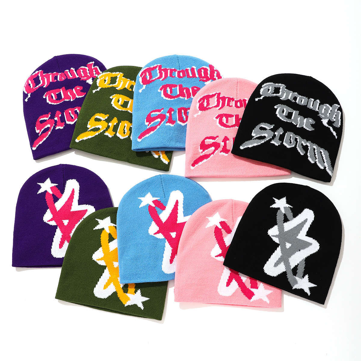 Vente en gros Bonnets tricotés avec lettres éclair Bonnets jacquard avec logo brodé sur mesure