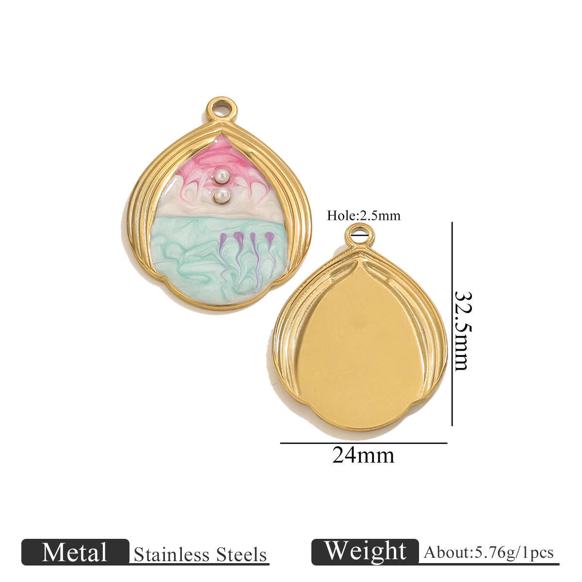 Water drop 2 pearls gradual change - pink + white + green + purple