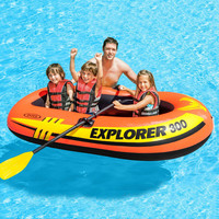 INTEX 58332 Explore 300 Set Perahu Karet Tiup untuk Memancing, Kayak 2 Orang Tahan Air untuk Sungai