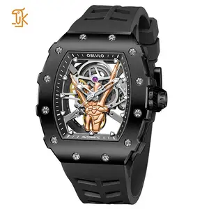 SANYIN Trendy Sport Barrel Shape Watch 316l Stainless Steel Case Skeleton Branded Automatic Mechanical Watches For Men Original