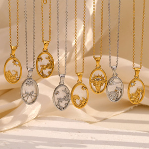 Collier en acier inoxydable pour femme plaqué or 18 carats pendentif géométrique à la mode à la mode diamant coquille douze Constellation cadeau - Product Image 1